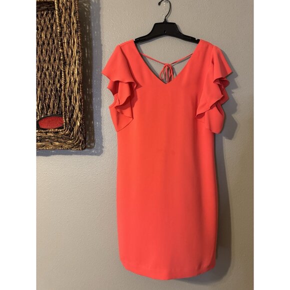 Trina Turk Traverse Tie Back Dress S Small Coral Lilly Flutter Sleeve NEW - Picture 13 of 14